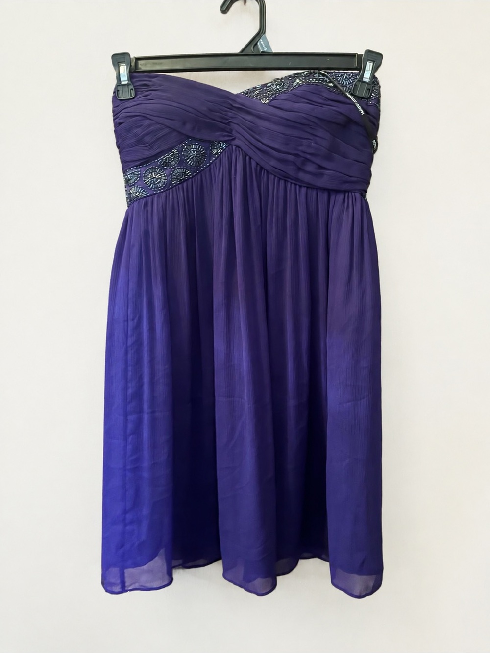 Maggy London Petites 6P Purple Strapless Beaded Chiffon Cocktail Dress